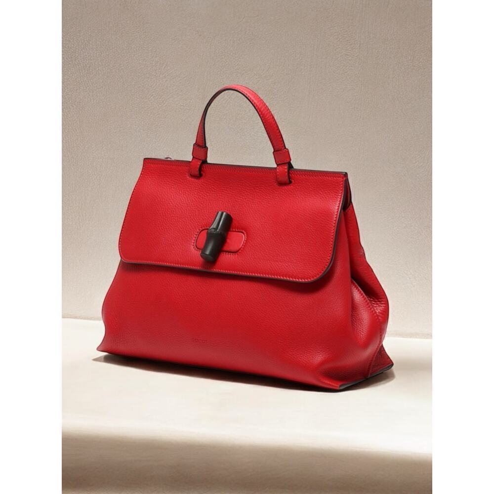 GUCCI 370830 Bamboo Daily Large Calfskin Leather Two-Way Top Handle Bag